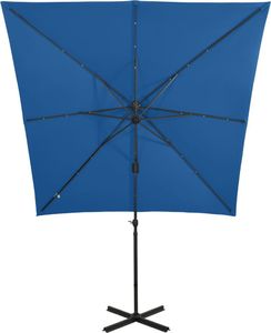 vidaXL Parasol wiszący z lampkami LED i słupkiem, lazurowy, 250 cm 6
