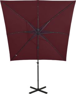 vidaXL Parasol wiszący ze słupkiem i oświetleniem LED, bordowy, 250 cm 6