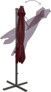 vidaXL Parasol wiszący ze słupkiem i oświetleniem LED, bordowy, 250 cm 8