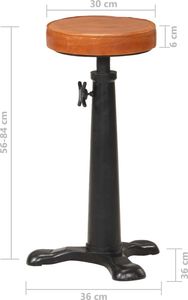 vidaXL Stołki barowe, 2 szt., brązowa skóra naturalna i żeliwo 7