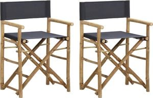 vidaXL Składane krzesła reżyserskie, 2 szt., szare, bambus i tkanina 1