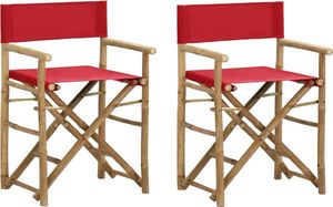 vidaXL Składane krzesła reżyserskie 2 szt., czerwone, bambus i tkanina 1