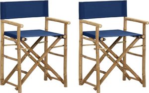 vidaXL Składane krzesła reżyserskie 2 szt., niebieskie, bambus/tkanina 1