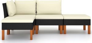 vidaXL 4-cz. zestaw wypoczynkowy do ogrodu, poduszki, czarny rattan PE 2