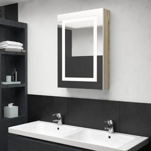 vidaXL Szafka łazienkowa z lustrem i LED, biel i dąb, 50x13x70 cm 1