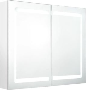 vidaXL Szafka łazienkowa z lustrem i LED, lśniąca biel, 80x12x68 cm 2