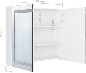 vidaXL Szafka łazienkowa z lustrem i LED, lśniąca biel, 80x12x68 cm 8