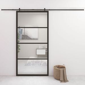 vidaXL Drzwi przesuwne, aluminium i szkło ESG, 102,5x205 cm, czarne 1