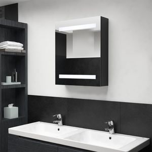 vidaXL Szafka łazienkowa z lustrem i LED, czarna, 50x14x60 cm 1