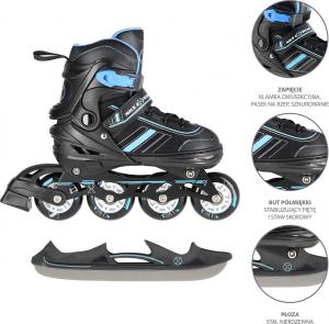 Rolki Nils Extreme NH18191 z wymienną płozą regulowane czarne r. 39-43 2