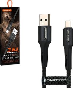 Kabel USB Somostel USB-A - USB-C 1 m Czarny (SMS-BW06 USB - USB typ C Czarny) 2