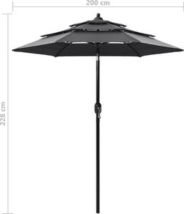 vidaXL 3-poziomowy parasol na aluminiowym słupku, antracytowy, 2 m 8