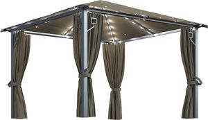 vidaXL Altana z zasłonami i lampkami, 300x300 cm, taupe, aluminium 1