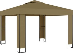 vidaXL Altana z podwójnym dachem i sznurem lampek, 3x3x2,7 m, taupe 2