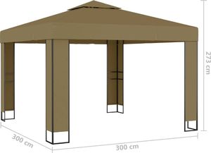 vidaXL Altana z podwójnym dachem i sznurem lampek, 3x3x2,7 m, taupe 7