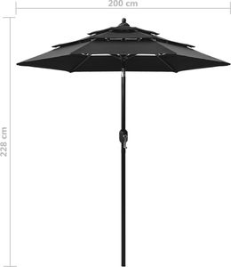 vidaXL 3-poziomowy parasol na aluminiowym słupku, czarny, 2 m 8
