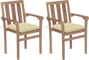 vidaXL Krzesła ogrodowe, 2 szt., kremowe poduszki, lite drewno tekowe 1