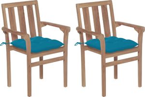 vidaXL Krzesła ogrodowe, 2 szt., błękitne poduszki, drewno tekowe 1
