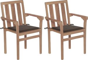 vidaXL Krzesła ogrodowe, 2 szt., poduszki taupe, drewno tekowe 1