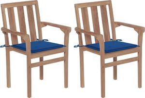 vidaXL Krzesła ogrodowe, 2 szt., kobaltowe poduszki, drewno tekowe 1