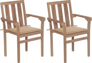 vidaXL Krzesła ogrodowe, 2 szt., beżowe poduszki, drewno tekowe 1