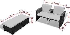 vidaXL 4-cz. zestaw wypoczynkowy do ogrodu, poduszki, rattan PE czarny 7