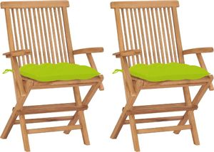 vidaXL Krzesła ogrodowe z jasnozielonymi poduszkami, 2 szt., tekowe 1
