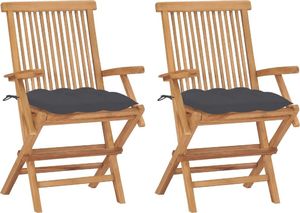 vidaXL Krzesła ogrodowe z antracytowymi poduszkami, 2 szt., tekowe 1
