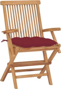 vidaXL Krzesła ogrodowe z poduszkami w kolorze wina, 2 szt., tekowe 5