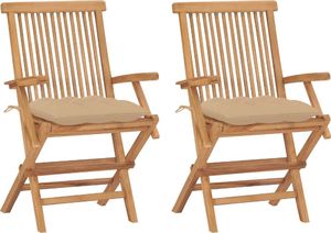 vidaXL Krzesła ogrodowe z beżowymi poduszkami, 2 szt., drewno tekowe 1