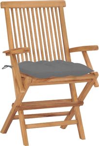 vidaXL Krzesła ogrodowe z szarymi poduszkami, 2 szt., drewno tekowe 2