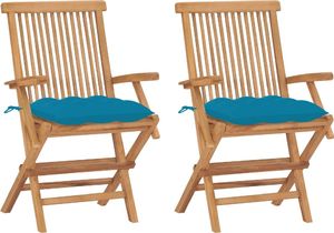 vidaXL Krzesła ogrodowe z jasnoniebieskimi poduszkami, 2 szt., tekowe 1