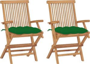 vidaXL Krzesła ogrodowe z zielonymi poduszkami, 2 szt., drewno tekowe 1