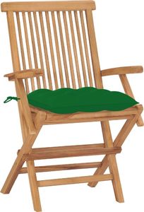 vidaXL Krzesła ogrodowe z zielonymi poduszkami, 2 szt., drewno tekowe 2