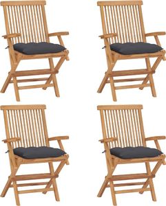 vidaXL Krzesła ogrodowe z antracytowymi poduszkami, 4 szt., tekowe 1