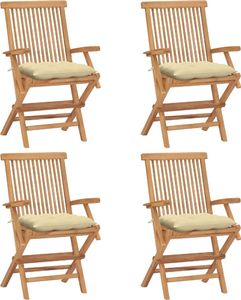vidaXL Krzesła ogrodowe z kremowymi poduszkami, 4 szt., drewno tekowe 1