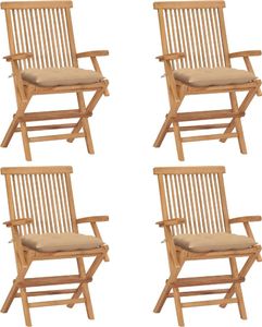 vidaXL Krzesła ogrodowe z beżowymi poduszkami, 4 szt., drewno tekowe 1