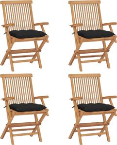 vidaXL Krzesła ogrodowe z czarnymi poduszkami, 4 szt., drewno tekowe 1