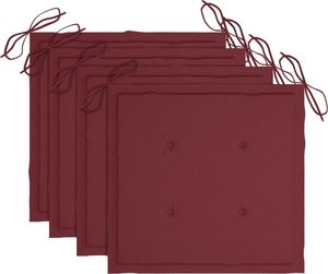 vidaXL Krzesła ogrodowe, czerwone poduszki, 4 szt., drewno tekowe 6