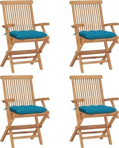vidaXL Krzesła ogrodowe z jasnoniebieskimi poduszkami, 4 szt., tekowe 1