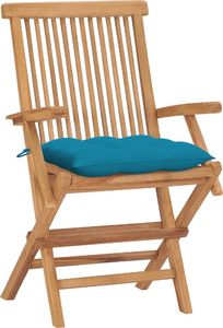 vidaXL Krzesła ogrodowe z jasnoniebieskimi poduszkami, 4 szt., tekowe 2