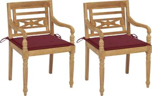 vidaXL Krzesła Batavia z bordowymi poduszkami, 2 szt., drewno tekowe 1