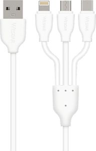 Kabel USB Mobilari USB-A - USB-C + microUSB + Lightning 1.2 m Biały (M555041) 1