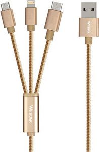 Kabel USB Mobilari USB-A - USB-C + microUSB + Lightning 1.2 m Złoty (M555026) 1