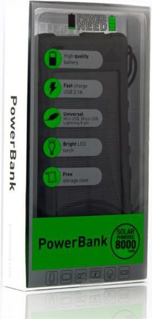 Powerbank PowerNeed Sunen Power Bank 8000mAh z panelem solarnym 0.95W, czarny (S8000B) 7