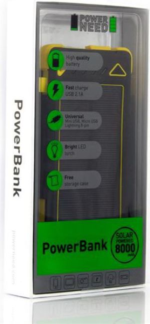 Powerbank PowerNeed Sunen Power Bank 8000mAh z panelem solarnym 0.95W, żółty (S8000Y) 7