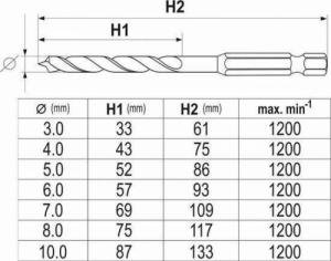 Wiertło Yato YATO ZESTAW WIERTEŁ SPIRALNYCH DO DREWNA 3-10mm HEX YT-33873 2