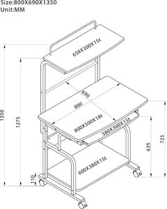 Techly Biurko mobilne z nadstawką czarne 4