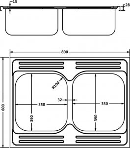 Zlewozmywak vidaXL Zlew kuchenny dwukomorowy, srebrny, 800x600x155 mm, stal 8