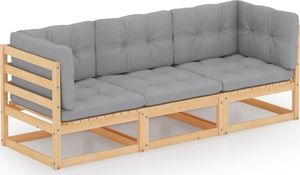 vidaXL 3-osobowa sofa ogrodowa z poduszkami, lite drewno sosnowe 1